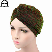 Load image into Gallery viewer, Fashion Women Shiny Turban Polyester Sparkly Turban Headband Hat Breathable Headwear Hair Accessories Muslim Turban