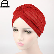 Load image into Gallery viewer, Fashion Women Shiny Turban Polyester Sparkly Turban Headband Hat Breathable Headwear Hair Accessories Muslim Turban