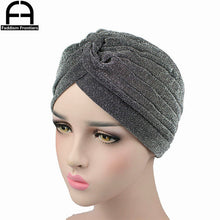 Load image into Gallery viewer, Fashion Women Shiny Turban Polyester Sparkly Turban Headband Hat Breathable Headwear Hair Accessories Muslim Turban