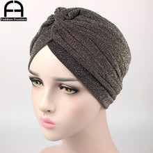 Load image into Gallery viewer, Fashion Women Shiny Turban Polyester Sparkly Turban Headband Hat Breathable Headwear Hair Accessories Muslim Turban