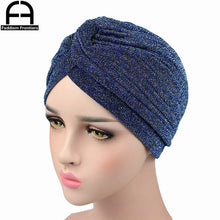 Load image into Gallery viewer, Fashion Women Shiny Turban Polyester Sparkly Turban Headband Hat Breathable Headwear Hair Accessories Muslim Turban