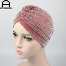 Load image into Gallery viewer, Fashion Women Shiny Turban Polyester Sparkly Turban Headband Hat Breathable Headwear Hair Accessories Muslim Turban