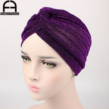 Load image into Gallery viewer, Fashion Women Shiny Turban Polyester Sparkly Turban Headband Hat Breathable Headwear Hair Accessories Muslim Turban
