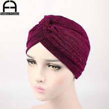 Load image into Gallery viewer, Fashion Women Shiny Turban Polyester Sparkly Turban Headband Hat Breathable Headwear Hair Accessories Muslim Turban