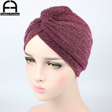 Load image into Gallery viewer, Fashion Women Shiny Turban Polyester Sparkly Turban Headband Hat Breathable Headwear Hair Accessories Muslim Turban