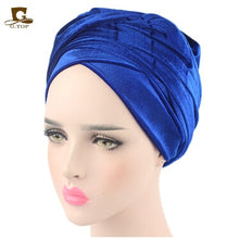 Load image into Gallery viewer, NEW Luxury pleated velvet magic Turban hijab Head Wrap Extra Long tube indian Headwrap Scarf Tie