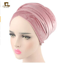 Load image into Gallery viewer, NEW Luxury pleated velvet magic Turban hijab Head Wrap Extra Long tube indian Headwrap Scarf Tie
