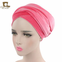 Load image into Gallery viewer, NEW Luxury pleated velvet magic Turban hijab Head Wrap Extra Long tube indian Headwrap Scarf Tie