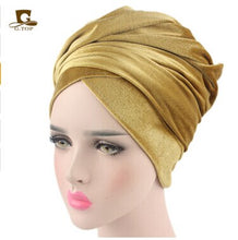 Load image into Gallery viewer, NEW Luxury pleated velvet magic Turban hijab Head Wrap Extra Long tube indian Headwrap Scarf Tie