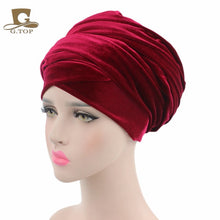 Load image into Gallery viewer, NEW Luxury pleated velvet magic Turban hijab Head Wrap Extra Long tube indian Headwrap Scarf Tie