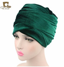 Load image into Gallery viewer, NEW Luxury pleated velvet magic Turban hijab Head Wrap Extra Long tube indian Headwrap Scarf Tie
