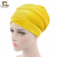Load image into Gallery viewer, NEW Luxury pleated velvet magic Turban hijab Head Wrap Extra Long tube indian Headwrap Scarf Tie