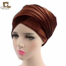 Load image into Gallery viewer, NEW Luxury pleated velvet magic Turban hijab Head Wrap Extra Long tube indian Headwrap Scarf Tie