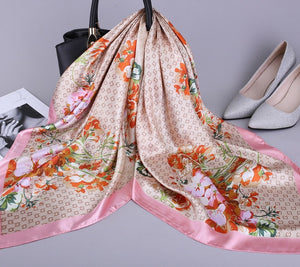 Silk Satin Neck Scarf For Women Print 90*90cm Square Shawls and Wraps Scarves