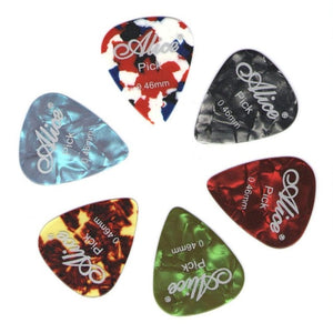 ALICE 6Pcs Celluloid Guitar Picks Mediator Thickness 0.46 0.71 0.81 0.96 1.20 1.50 mm - Color Random