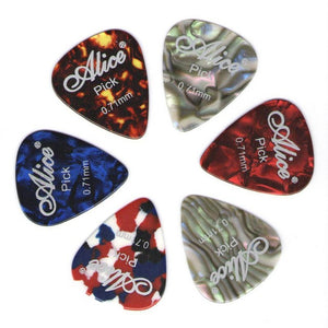 ALICE 6Pcs Celluloid Guitar Picks Mediator Thickness 0.46 0.71 0.81 0.96 1.20 1.50 mm - Color Random