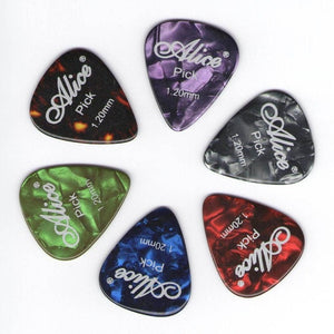 ALICE 6Pcs Celluloid Guitar Picks Mediator Thickness 0.46 0.71 0.81 0.96 1.20 1.50 mm - Color Random