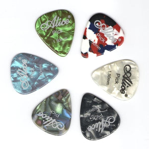 ALICE 6Pcs Celluloid Guitar Picks Mediator Thickness 0.46 0.71 0.81 0.96 1.20 1.50 mm - Color Random