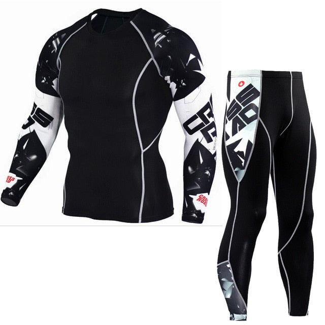 Winter Thermal Underwear Set Men's Sportswear Gym Training Jogging Tight Suits Plus Size