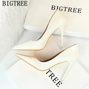 BIGTREE Women Patent Leather 8cm High Heels Stiletto Party Shoes Bridal Wedding