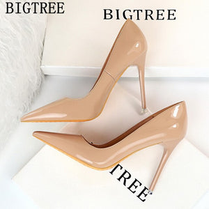 BIGTREE Women Patent Leather 8cm High Heels Stiletto Party Shoes Bridal Wedding