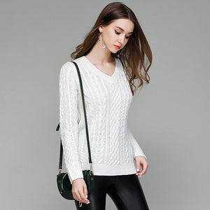 Feminino Lycra Women Plain Wool Knit Sweater Thick Long Sleeve Scarf Collar Pullover
