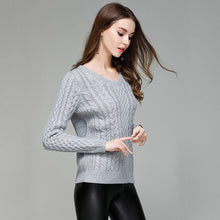 Load image into Gallery viewer, Feminino Lycra Women Plain Wool Knit Sweater Thick Long Sleeve Scarf Collar Pullover