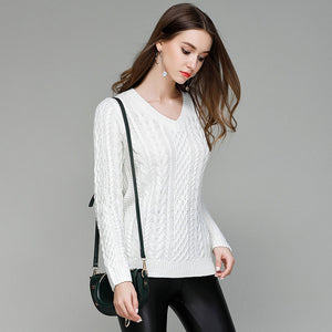 Feminino Lycra Women Plain Wool Knit Sweater Thick Long Sleeve Scarf Collar Pullover