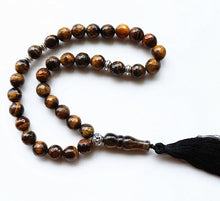 Load image into Gallery viewer, 10mm Tiger Eye stone tassel pendant 33 Prayer Beads Islamic Muslim Tasbih Allah Mohammed Rosary for women men
