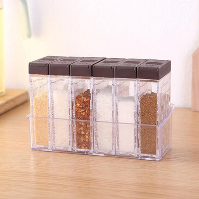 6pcs/set Acrylic Transparent Spice Jar Colorful Lid Seasoning Box Salt Condiment Storage Containers