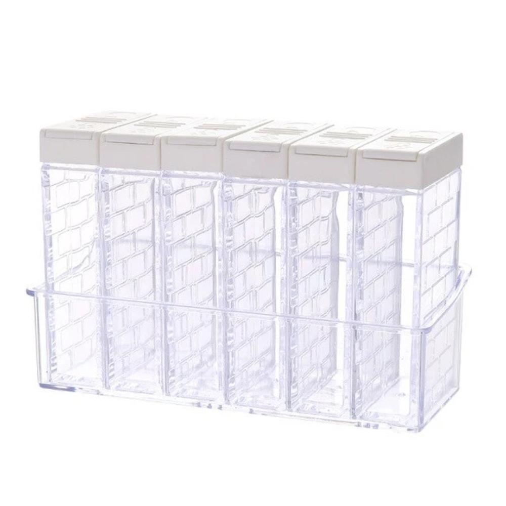6pcs/set Acrylic Transparent Spice Jar Colorful Lid Seasoning Box Salt Condiment Storage Containers