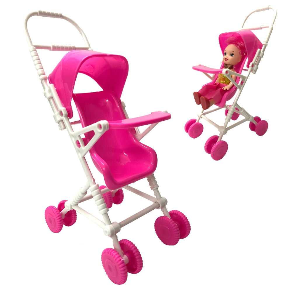 Pink Baby Stroller Infant Carriage Stroller Trolley Nursery Toys Mini Furniture For Barbie Doll