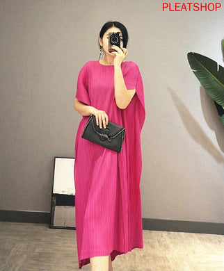 MIYAKE New 2020 Women Elegant Irregular Mid-Length Dress Butterfly Sleeve