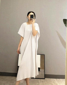 MIYAKE New 2020 Women Elegant Irregular Mid-Length Dress Butterfly Sleeve