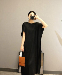 MIYAKE New 2020 Women Elegant Irregular Mid-Length Dress Butterfly Sleeve