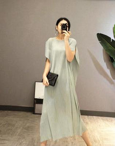 MIYAKE New 2020 Women Elegant Irregular Mid-Length Dress Butterfly Sleeve