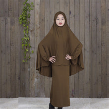 Load image into Gallery viewer, (FR) Traditional Abaya Hijab Robes for Girls Two Piece Muslim Prayer Clothes Kids Solid Loose Large Abayas