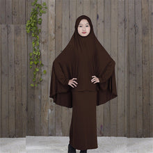Load image into Gallery viewer, (FR) Traditional Abaya Hijab Robes for Girls Two Piece Muslim Prayer Clothes Kids Solid Loose Large Abayas