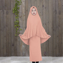 Load image into Gallery viewer, (FR) Traditional Abaya Hijab Robes for Girls Two Piece Muslim Prayer Clothes Kids Solid Loose Large Abayas