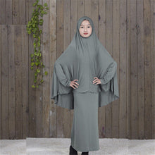 Load image into Gallery viewer, (FR) Traditional Abaya Hijab Robes for Girls Two Piece Muslim Prayer Clothes Kids Solid Loose Large Abayas