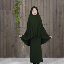 Load image into Gallery viewer, (FR) Traditional Abaya Hijab Robes for Girls Two Piece Muslim Prayer Clothes Kids Solid Loose Large Abayas