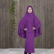 Load image into Gallery viewer, (FR) Traditional Abaya Hijab Robes for Girls Two Piece Muslim Prayer Clothes Kids Solid Loose Large Abayas