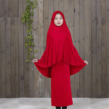 Load image into Gallery viewer, (FR) Traditional Abaya Hijab Robes for Girls Two Piece Muslim Prayer Clothes Kids Solid Loose Large Abayas