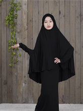 Load image into Gallery viewer, (FR) Traditional Abaya Hijab Robes for Girls Two Piece Muslim Prayer Clothes Kids Solid Loose Large Abayas