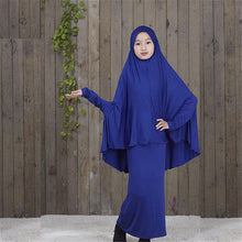 Load image into Gallery viewer, (FR) Traditional Abaya Hijab Robes for Girls Two Piece Muslim Prayer Clothes Kids Solid Loose Large Abayas