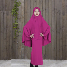 Load image into Gallery viewer, (FR) Traditional Abaya Hijab Robes for Girls Two Piece Muslim Prayer Clothes Kids Solid Loose Large Abayas