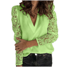 Load image into Gallery viewer, LLYGE Women V-Neck Lace Hollow Out Blouse Patchwork Long Sleeve Ladies Top