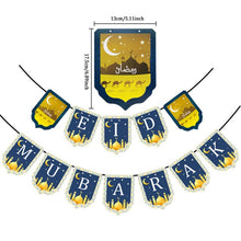 Load image into Gallery viewer, 1Set Eid Mubarak Balloons Paper Banner Gift Sticker Boxes Happy Ramadan Mubarak Decoration Muslim Hijab Festival Party Supplies