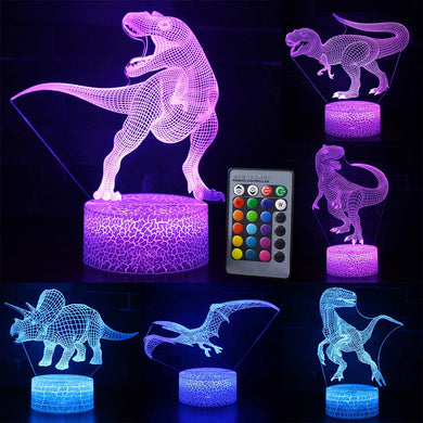 (US Ship) 3D LED Night Light Lamp Dinosaur Series 16-Color Remote Control Table Lamps Toys Gift For Kid Home