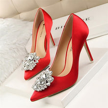 Load image into Gallery viewer, BIGTREE Bridal Wedding Shoes Faux Silk Satin Rhinestones Crystal Stiletto Heels